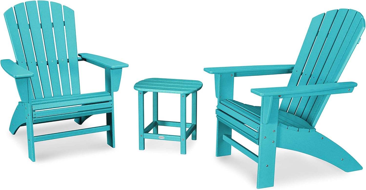 POLYWOOD Nautical 3-Piece Curveback Adirondack Chair Set with Side Table