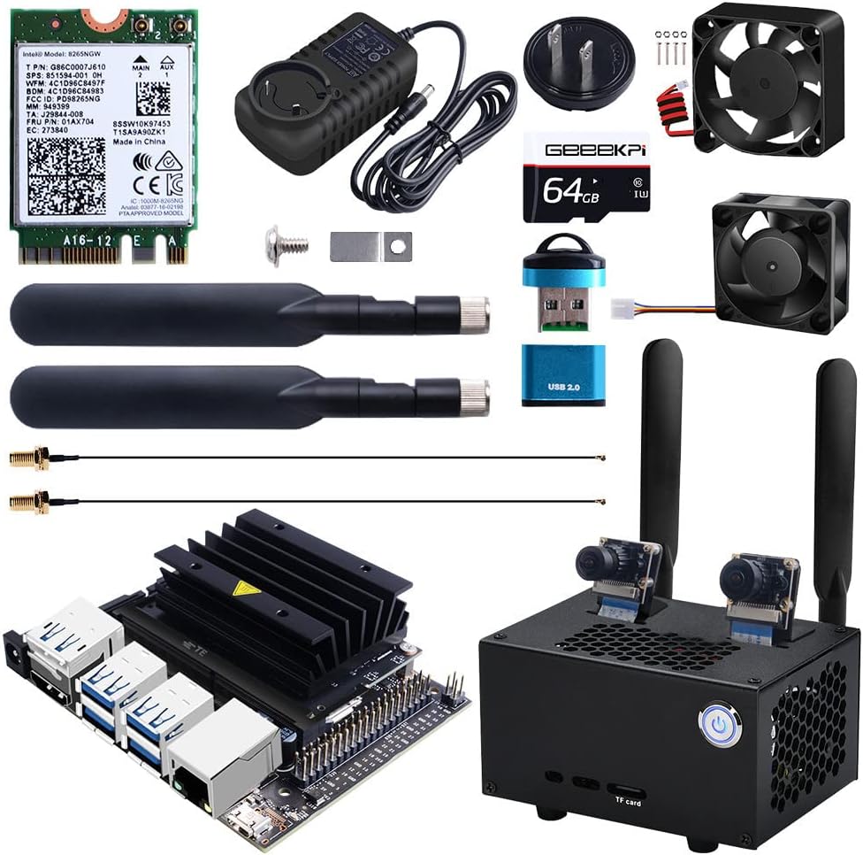 GeeekPi Jetson Nano 4gb Developer Kit B01, Jetson Nano B01 Metal Case with 4020 PWM Cooling Fan and 4010 Fan,AC8265 Wireless NIC Module with 5db Antennas