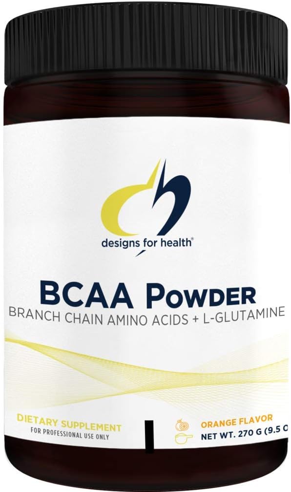Designs for Health BCAA Powder with L-Glutamine - Branched Chain Amino Acids Powder + L-Glutamine Supplement to Support Muscles + Workouts - Orange Flavored Drink Mix (30 Servings / 270g) Pack of 2