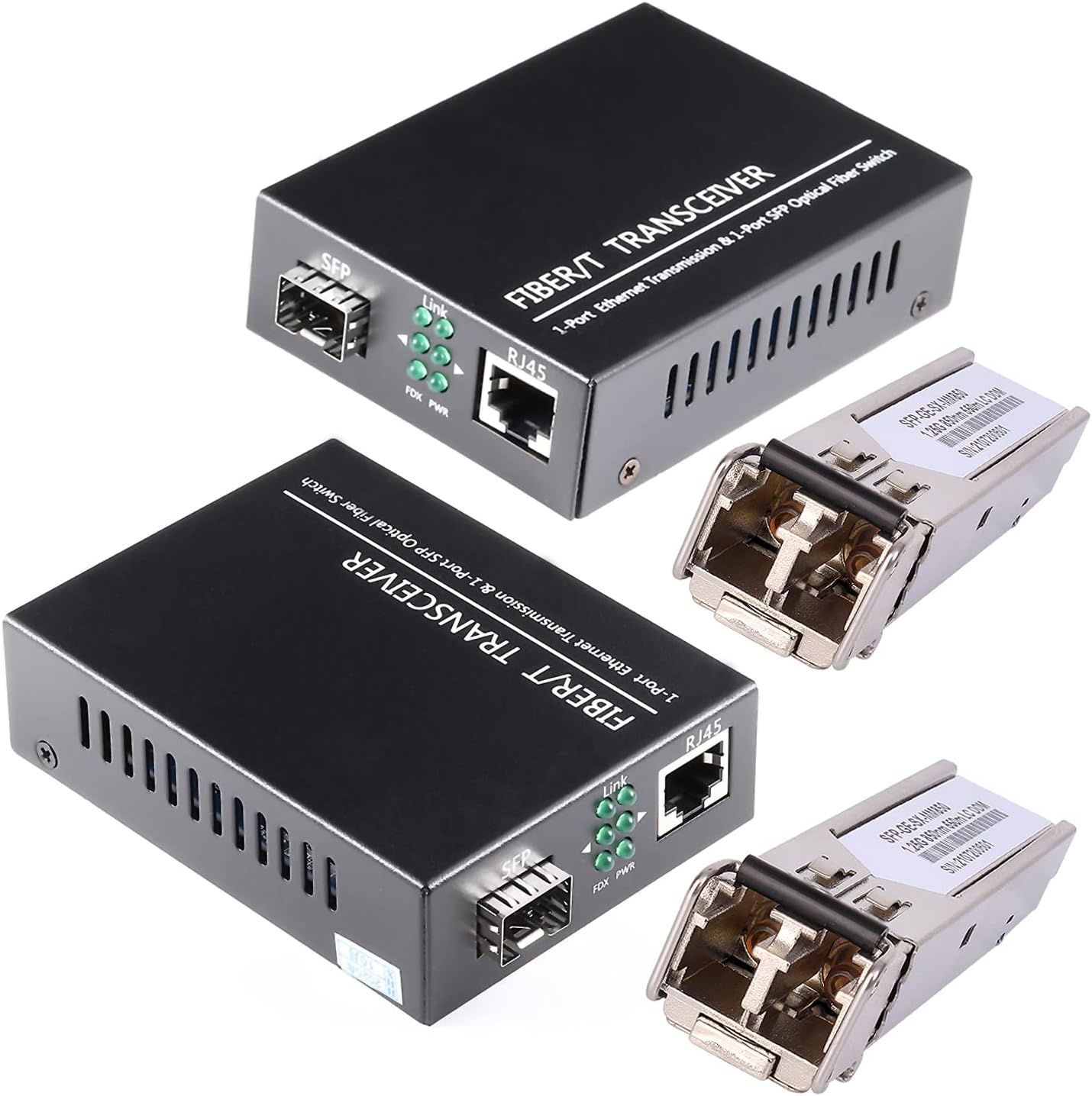 A Pair of 1.25G/s Bidi Gigabit Multi-Mode Fiber Ethernet Media Converter with 2PCS Bidi SFP LC Dual Transceiver Module Included, 10/100/1000Base-Tx to 1000Base-SX SMF RJ45 to SFP Slot up to 550M Pack of 2