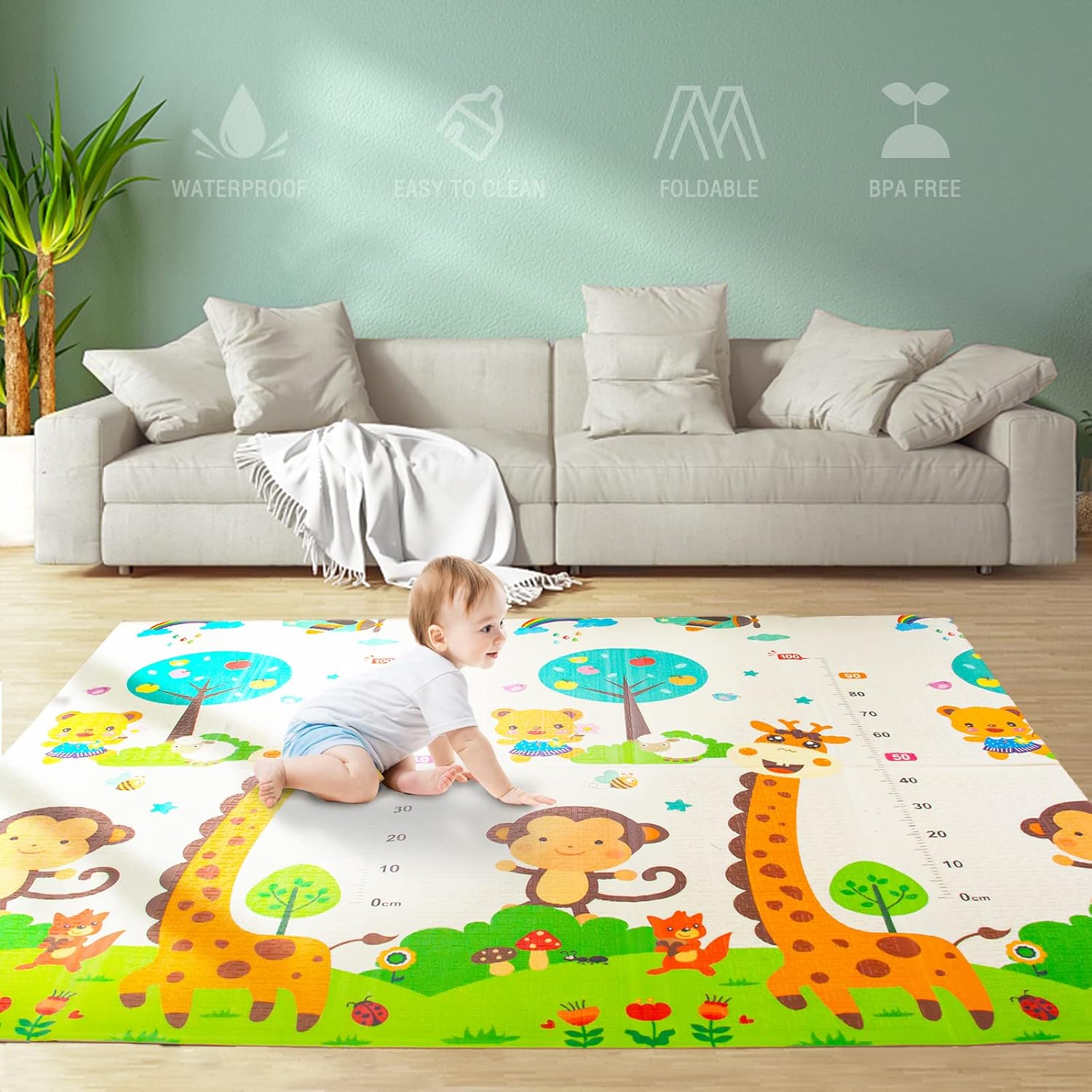 Gentle Monster Baby Play Mat, Extra Large Foldable Play Mat for Baby, Portable Baby Crawling Mat, Waterproof Non Toxic Anti Slip Soft Foam Reversible Playmat for Infants Toddlers and Kids 77
