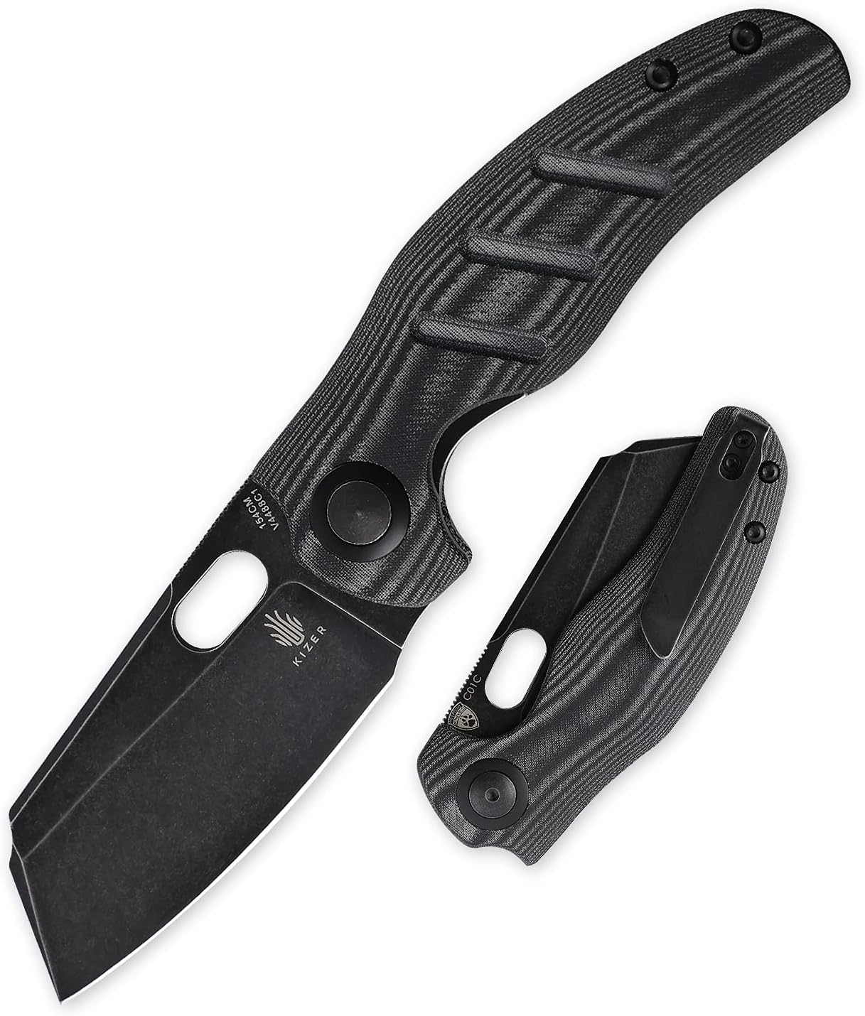 Kizer Sheepdog, Pocket Knives with Black Micarta Handle and 3.31 Inches 154CM Blade, Thumb Hole, Deep Carry Clip for Outdoor, Camping, EDC -V4488C1