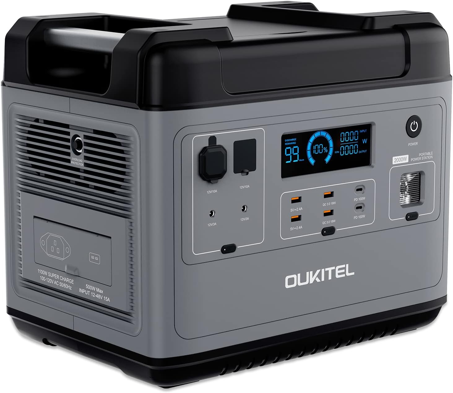 OUKITEL P2001 2000W Portable Power Station, 2000Wh LiFePO4 Solar Generator with Pure Sine Wave AC Outlets,QC3.0 &USB-C PD 100W - Durable Generator for Home Outdoor Camping RV CPAP Emergencies Solar Battery
