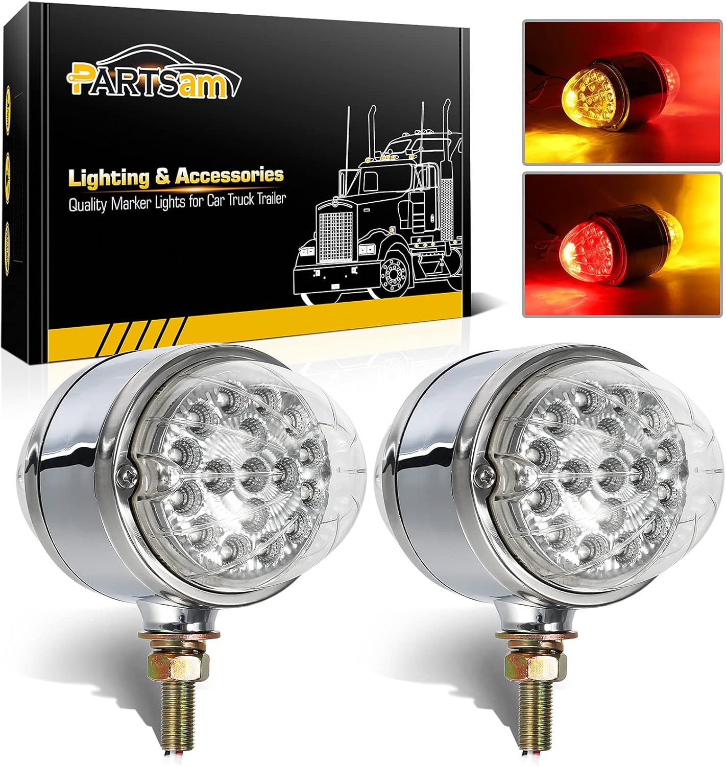 Partsam 2Pcs 17 LED Reflector Double Face Led Watermelon Lights Clear Lens, Chrome Plastic Double Face Auxiliary Watermelon Pedestal Lights, 3.5