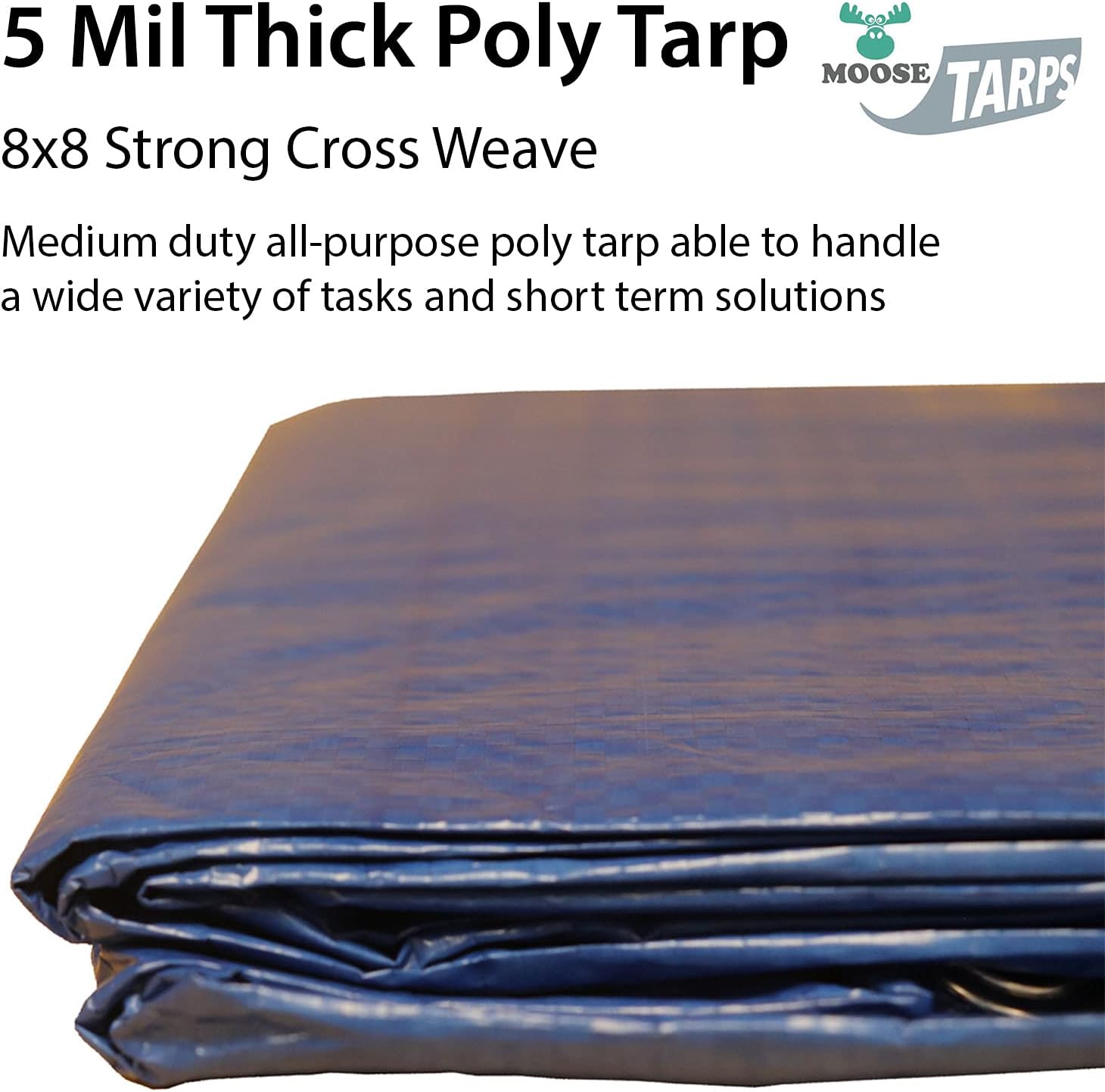 Moose Supply 10' x 20' Water Resistant Tarp | Medium Duty Reversible Blue/Silver | Multipurpose Indoor/Outdoor Use: Tents, Wood Cover, Furniture, Car, Boat, Pool, & More | Tear, Rot, & Acid Resistant