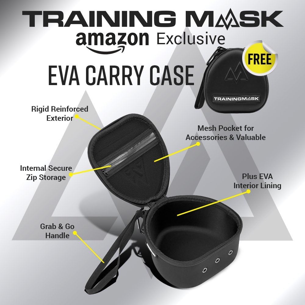 Training Mask - Workout Training Mask 3.0 with Eva Carry Case, Breathable Cardio Training Mask for Running, Cycling, and Exercise, Black Mask Pack of 2