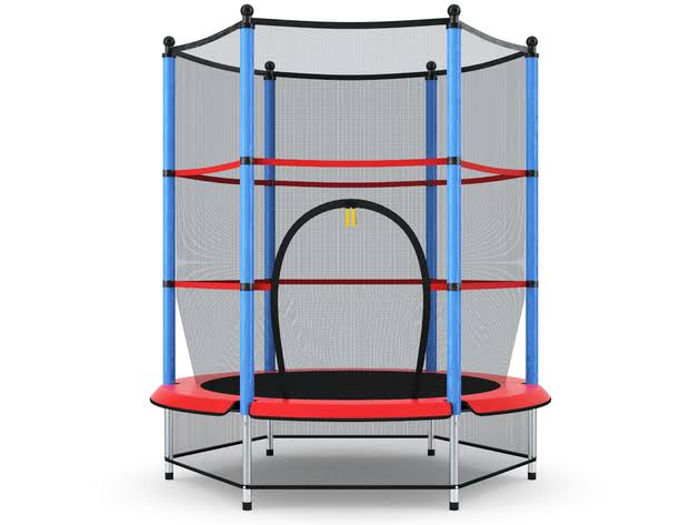 Costway Youth Jumping Round Trampoline 55&& Exercise w/ Safety Pad Enclosure Combo Kids - Red and Black