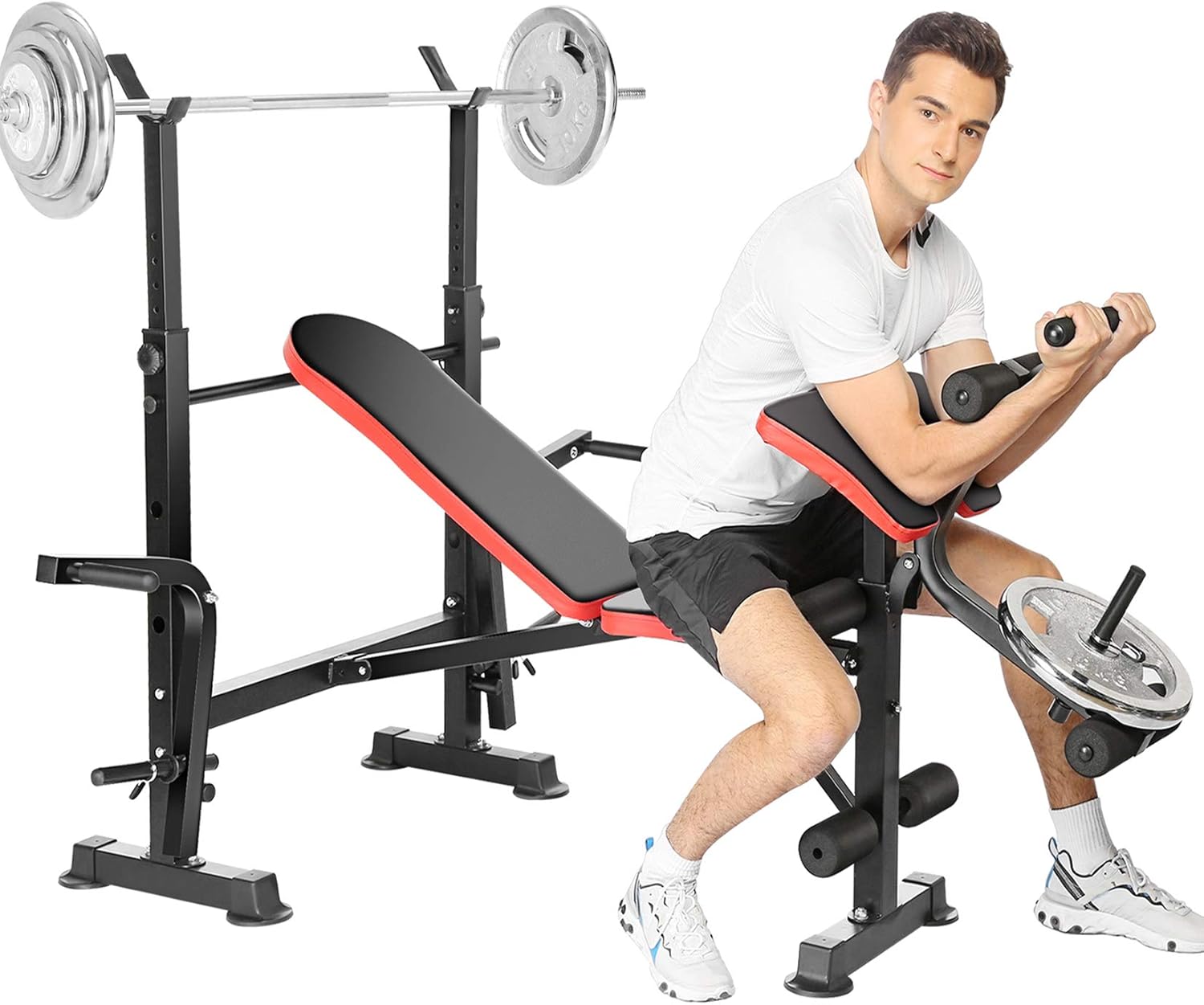 Hicient 330lbs Olympic Weight Bench Press with Preacher Curl & Leg Developer Multifunctional Adjustable Weight Bench Exercise Equipment for Indoor Gym Home Full-Body Workout