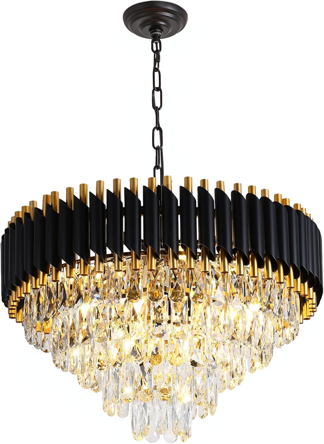 Gold Modern Crystal Chandeliers 5-Tier K9 Round Crystal Chandeliers Light Fixture 12 Lights Black Large Crystal Chandeliers Ceiling Light Fixture for Dining Room Living Room Bedroom Entryway W24in