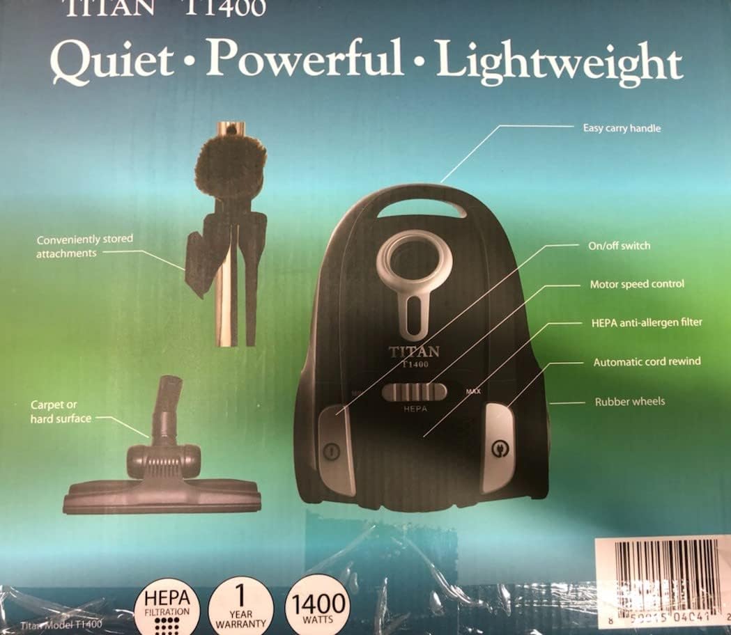 Generic Titan T1400 Compact Canister Vacuum Cleaner w/Cord Reel, Black