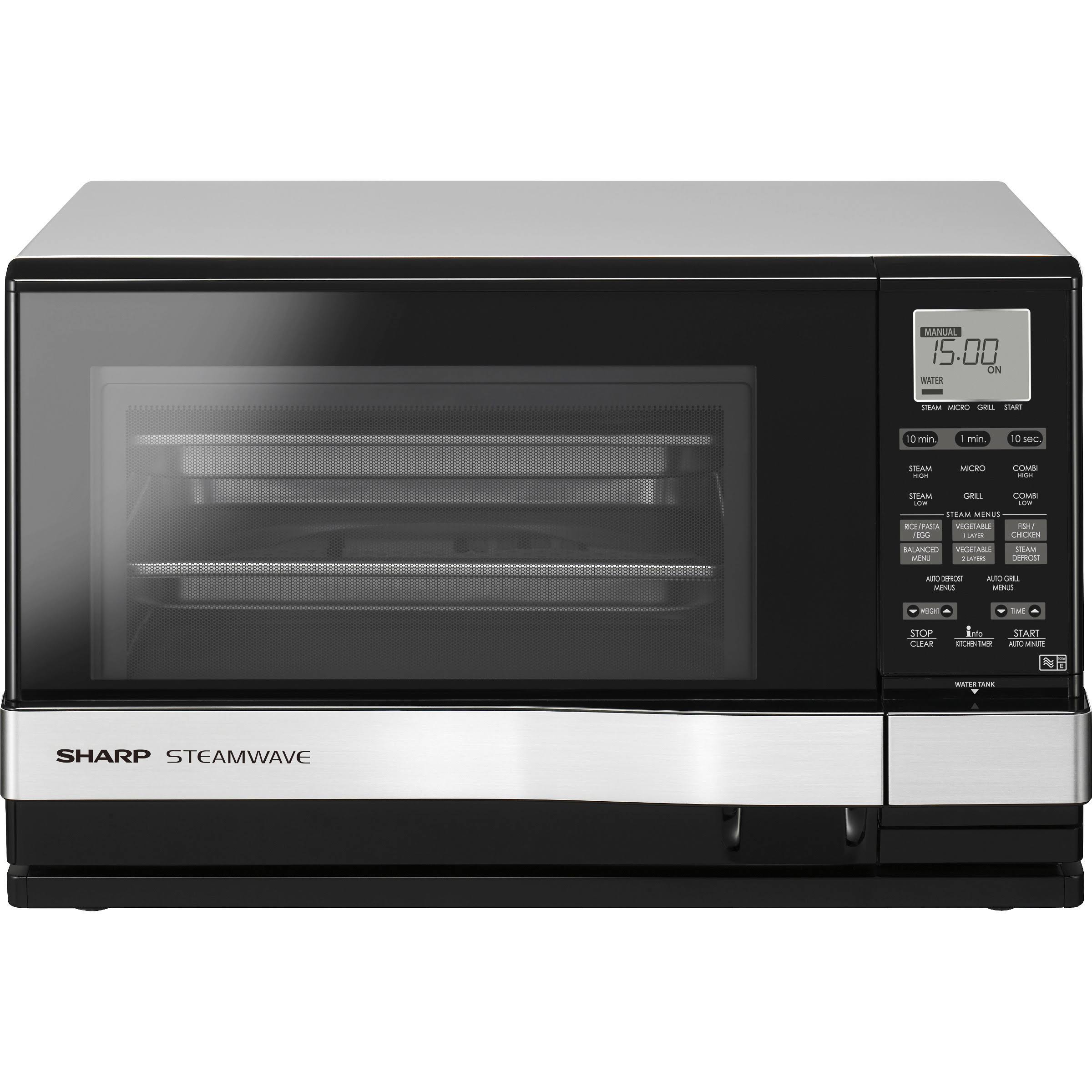 Sharp Steamwave AX-1100S 900W Microwave and Grill - 1 cu ft - Smooth Black/Stainless Steel