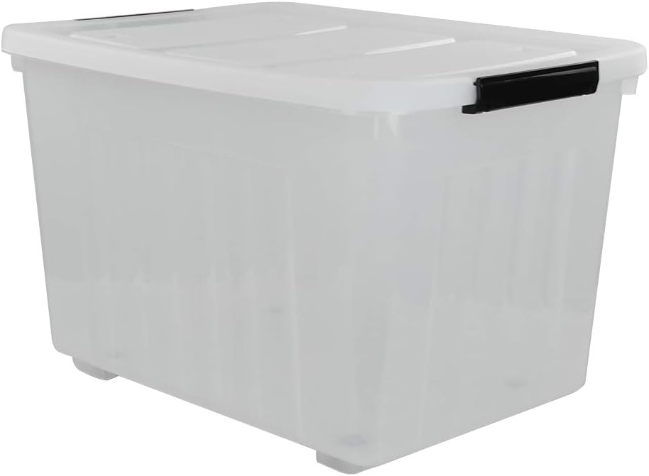 Kekow 70 L Clear Large Storage Box, Plastic Latch Box with Wheels, 4-Pack
