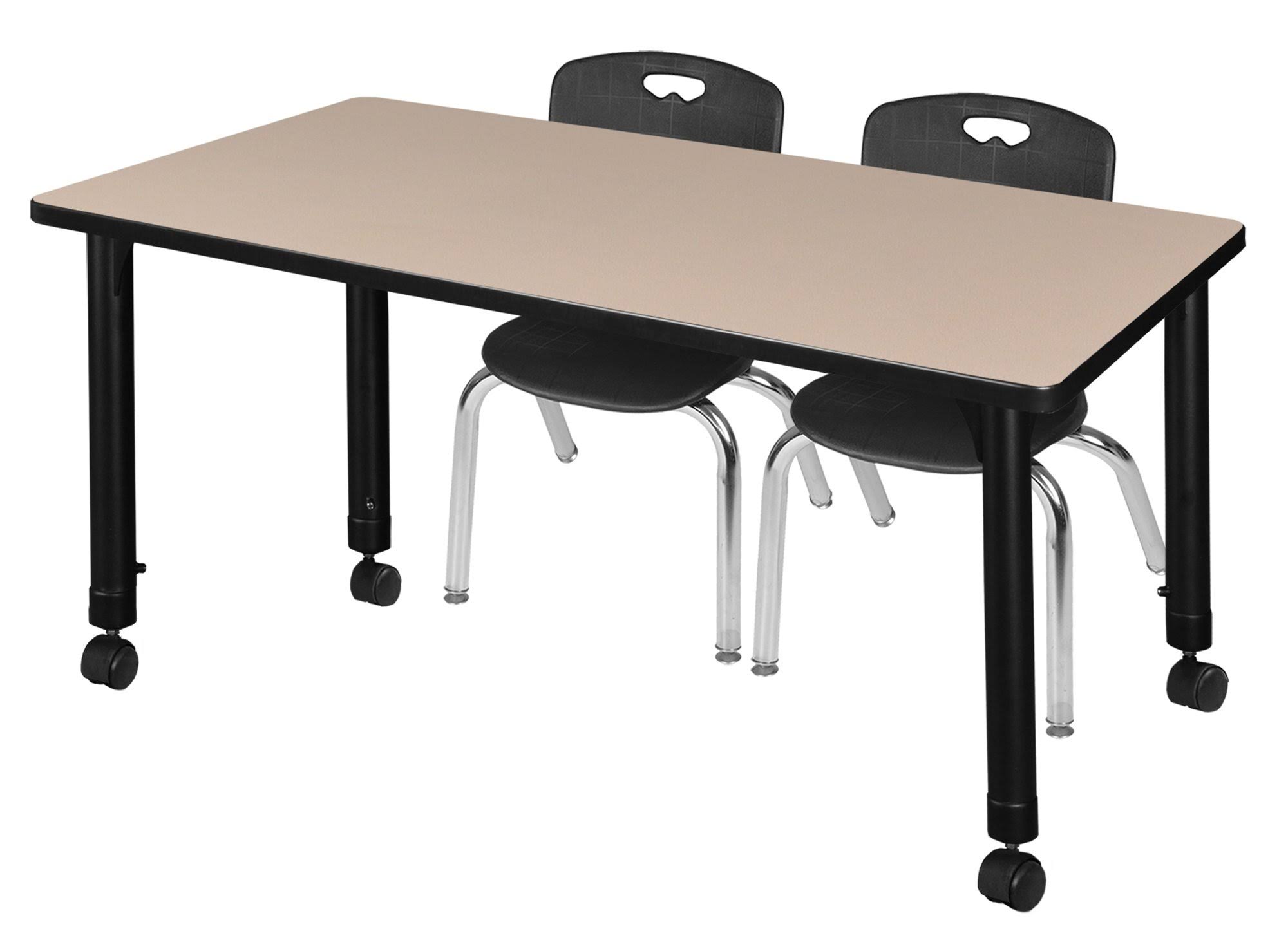 Regency Kee 48x22 x 24x22 Height Adjustable Mobile Classroom Table - Maple u0026 2 Andy 12-in Stack Chairs- Navy Blue