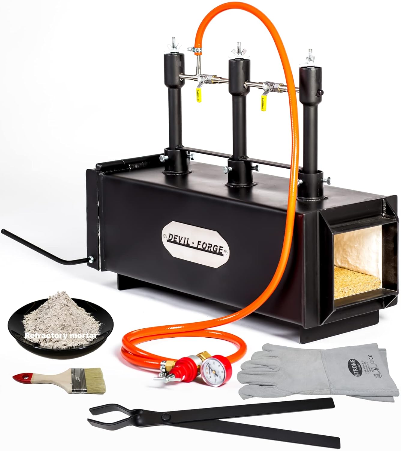 Gas Propane Forge &ndash; DFPROF3+1D/2&ldquo; | with 3 DFP (80,000 BTU) Burners and 1 Door | Knifemaker Farrier Blacksmith | Double Insulation | Burners with Gas Ball Valve (Use 1 or 2 Burners)