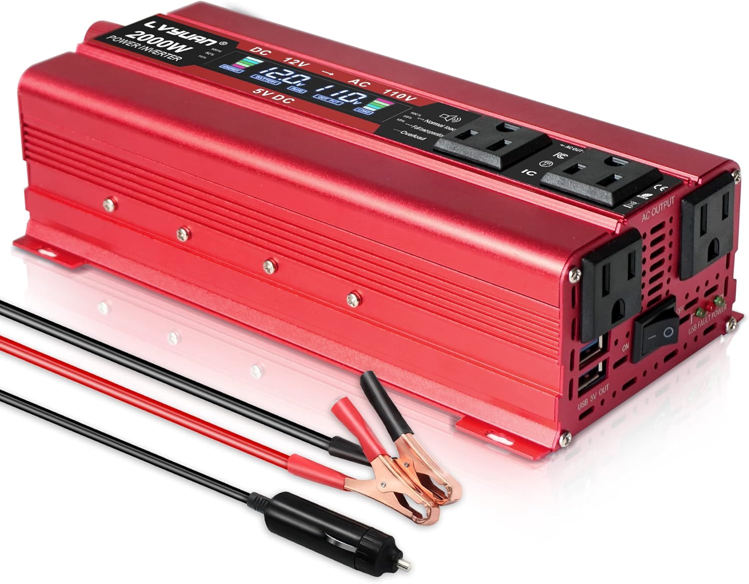 Cantonape 1000W/2000W(Peak) Car Power Inverter DC 12V to 110V AC Converter with LCD Display Dual AC Outlets and Dual USB Car Charger for Car Home Laptop Truck