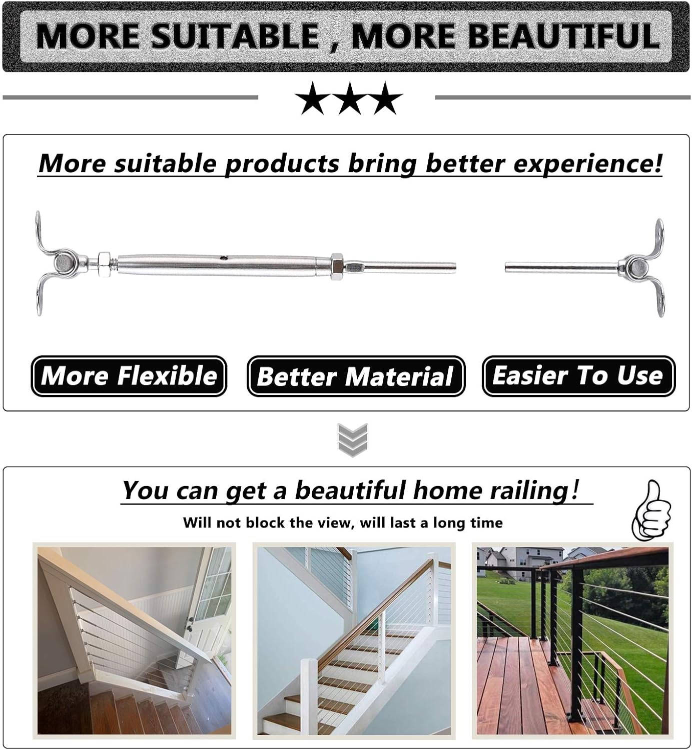 Wayska 12 Pairs T316 Stainless Steel Cable Railing Kit Fit 3/16