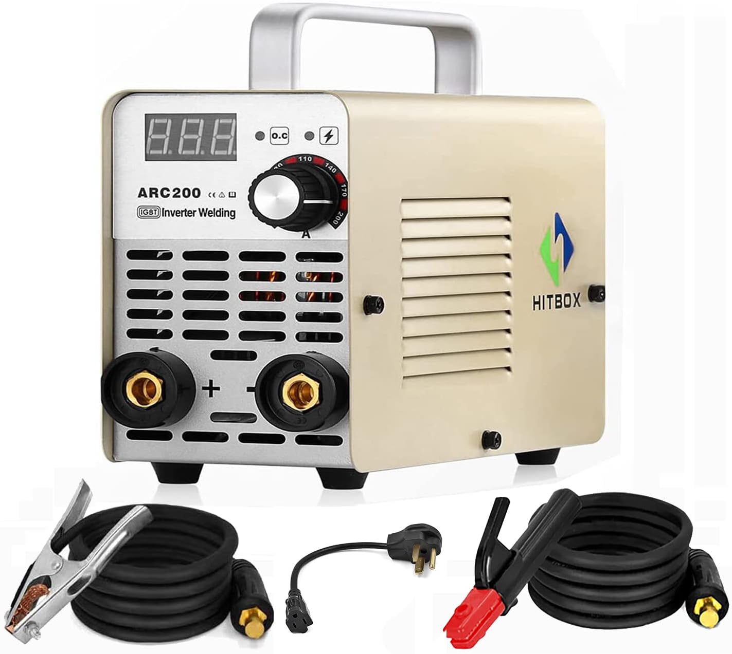 HITBOX MMA Welder 110/220V Dual Voltage, 200A ARC Welder Inverter Welding Machine Mini Portable Welder Rod Stick with Electrode Holder Earth Clamp Cable Adapter