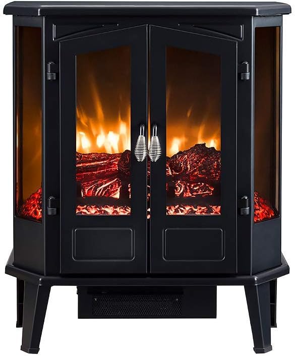 HearthPro 5-Sided Freestanding Indoor Infrared Electric Fireplace Stove - Red, Realistic Flame Logs Effects and Overheating Safety, SP5624