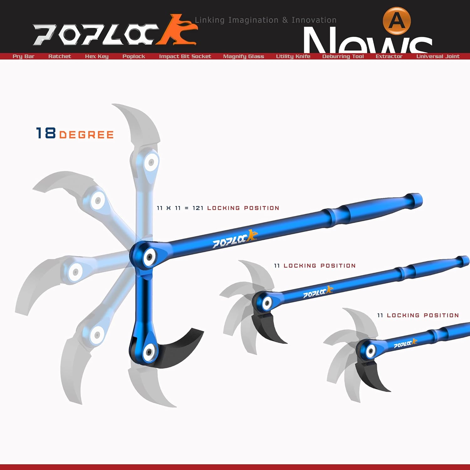 POPLOCK 3 PCS Heavy Duty 11-Point Automotive Indexing Pry Bar Set, 8-inch, 12-inch & 17-inch Double Adjustable Indexable Pry Bar. Ideal for Demolition, Breaching, Removal and Breaking