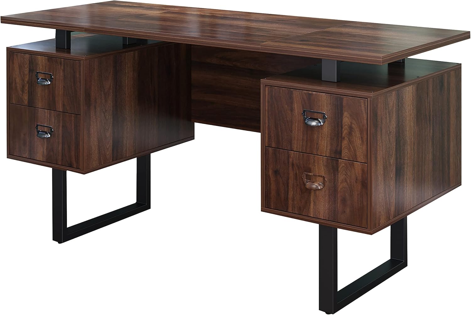 LEEMTORIG Large 59 inch Computer Desk with 4 Storage Drawers, Home Office Writing Study Gaming Table Laptop Workstation, Black Metal Frame, Black & Rustic Brown Top