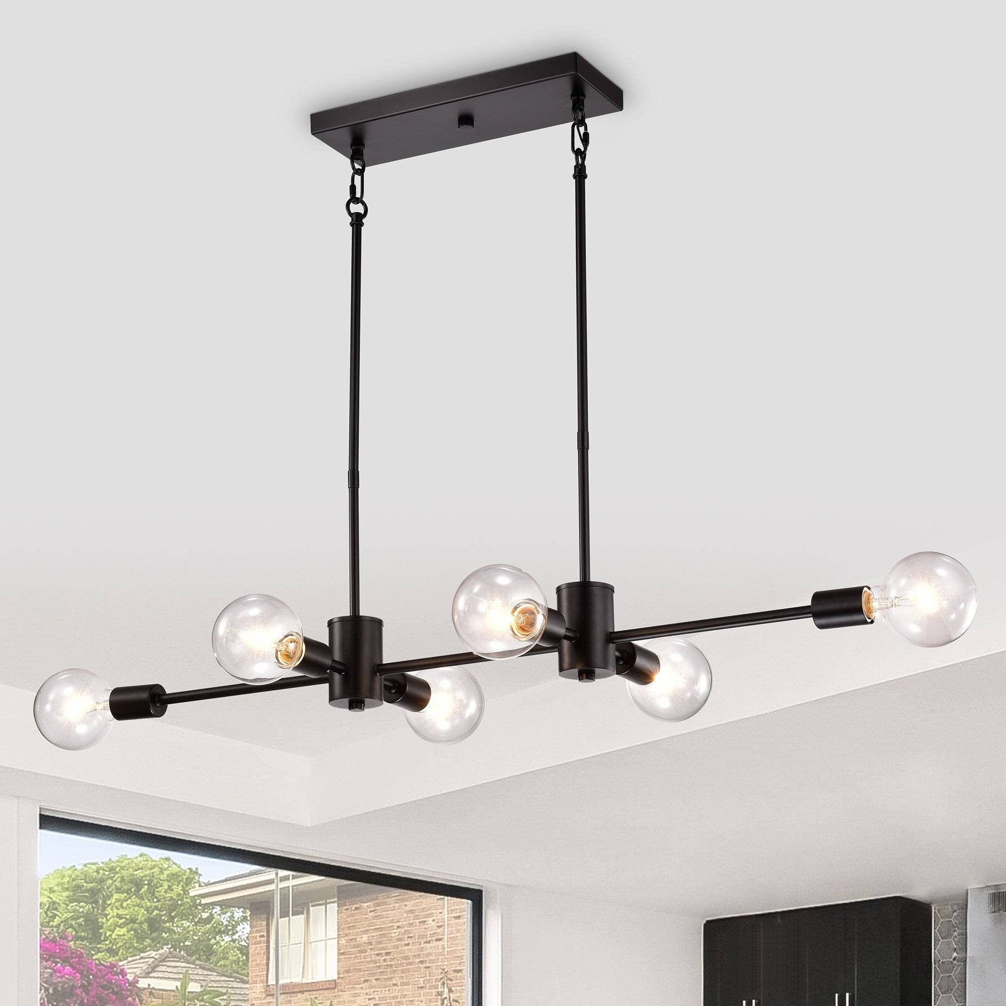 Edvivi 6-Light Black Exposed Bulb Linear Chandelier