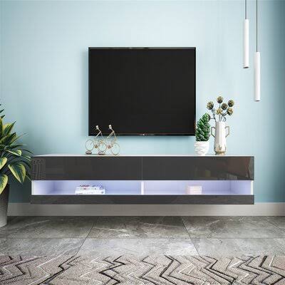 Wall Mounted Floating 80x22 TV Stand with 20 Color LEDs for Living Room Bedroom White Brayden Studio Color: Black/White
