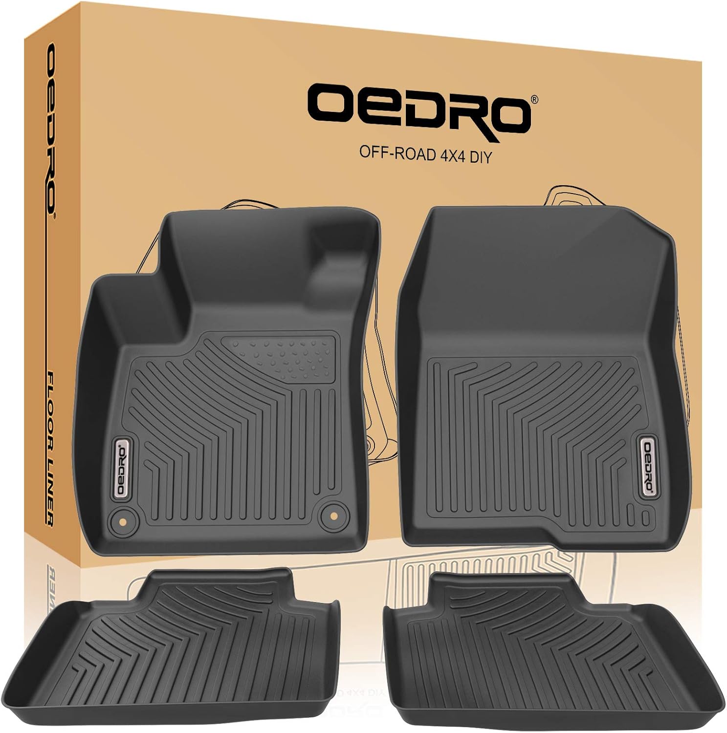 OEDRO Floor Mats Compatible for 2018-2022 Honda Accord, Unique Black TPE All-Weather Guard Includes 1st and 2nd Row: Front, Rear, Full Set Liners