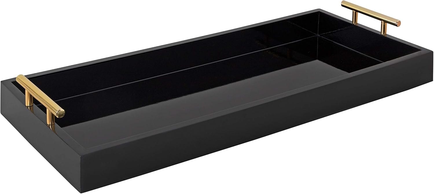 Kate and Laurel Lipton Narrow Rectangle Wood Accent Tray, 10x24, White/Silver Pack of 2