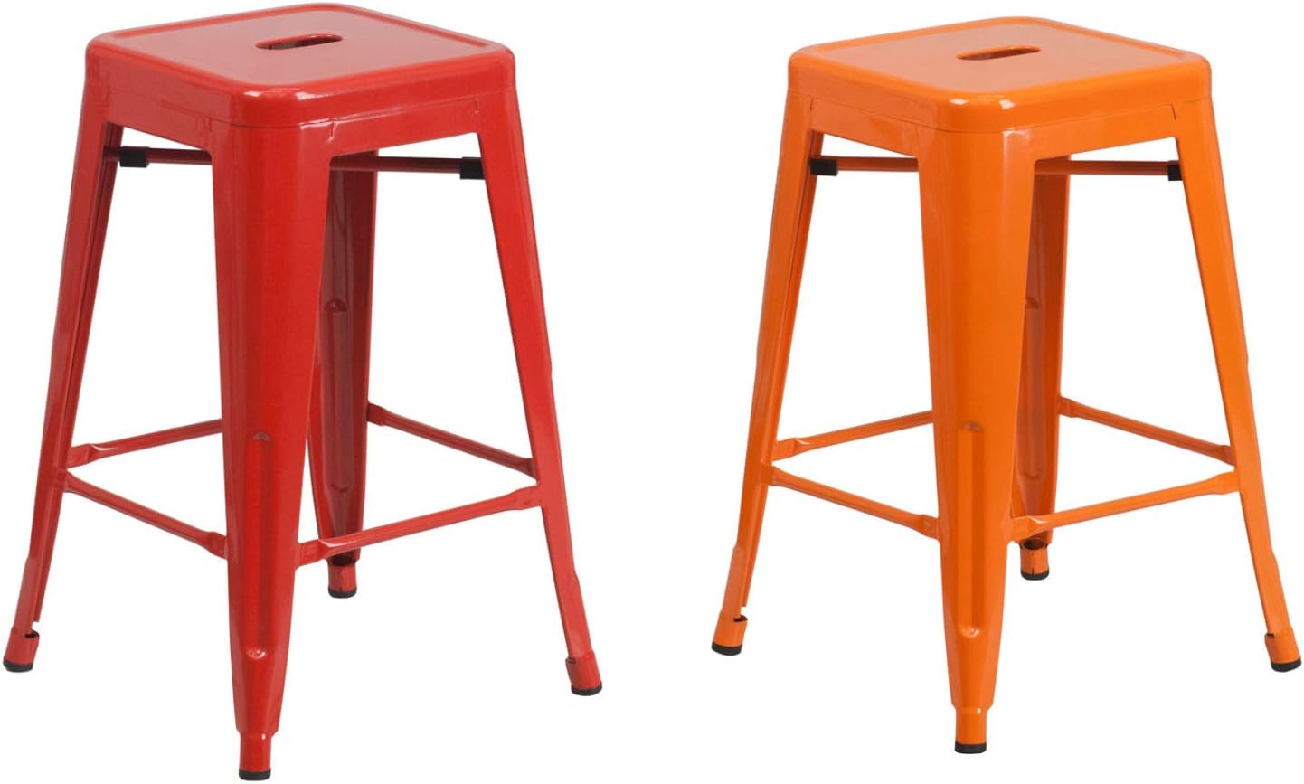 Flash Furniture Backless Metal Counter Height Stool, 24-Inch, Orange and Red