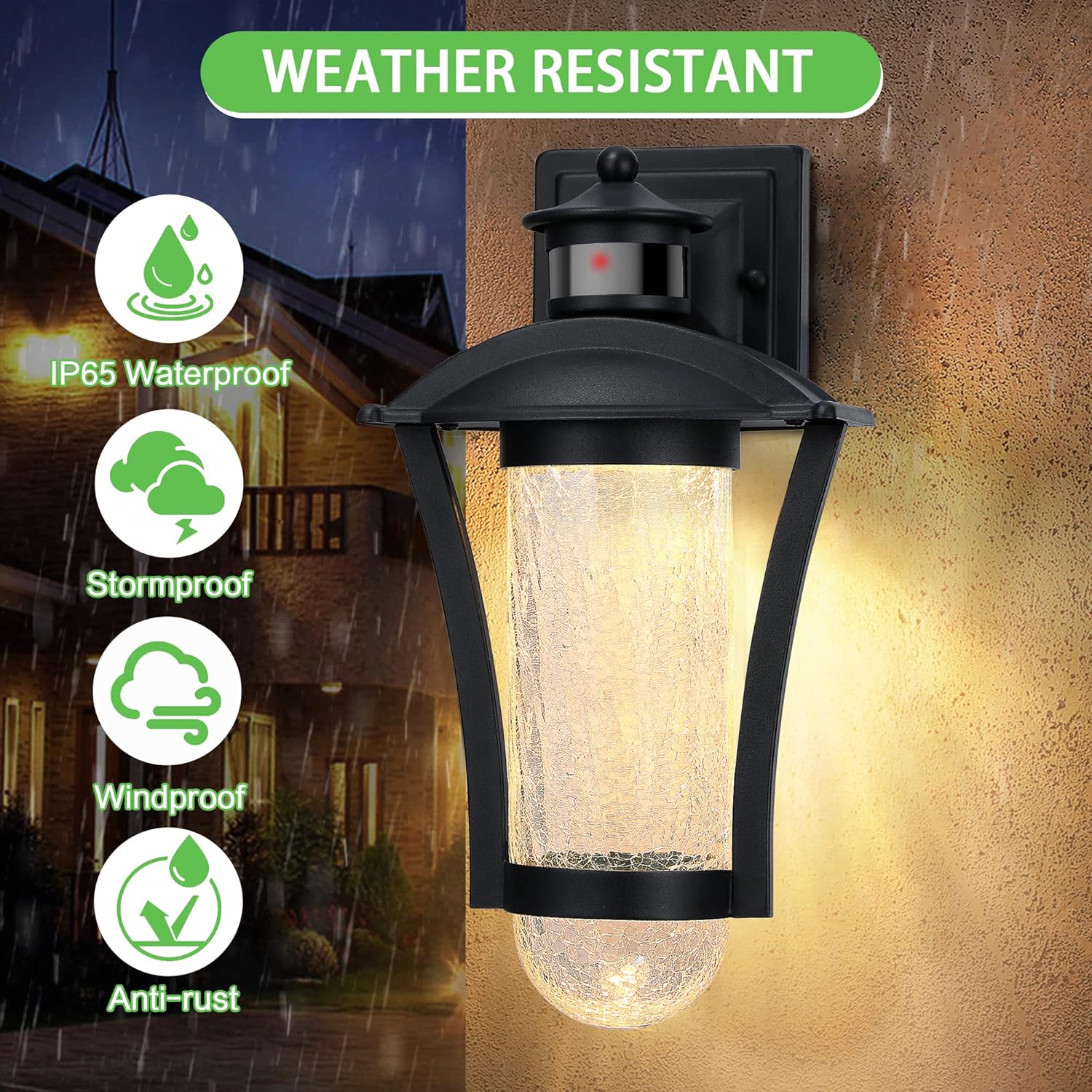 VICTOGATE Outdoor Wall Lights Dusk to Dawn Outdoor Lighting Motion Sensor Black Porch Lights for House, Front Porch LED Outdoor Light Fixtures Wall Lantern, Exterior Wall Sconce for Entryway Garage