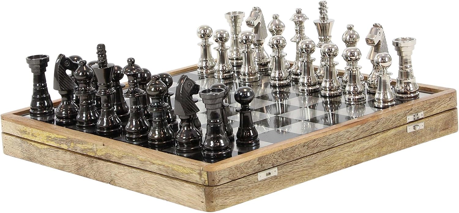 Deco 79 28550 Aluminum and Wood Chess Set, 5