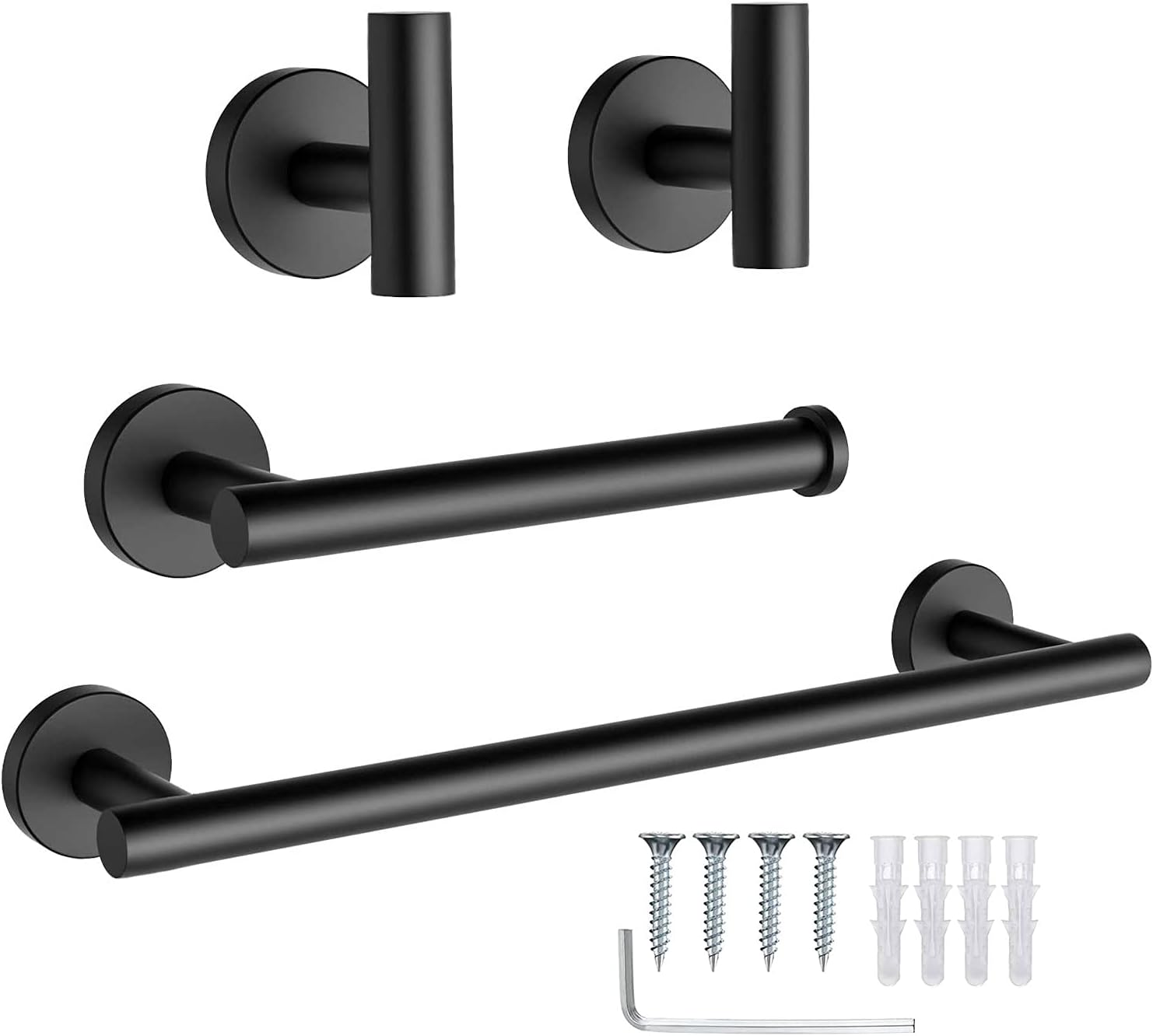 Bathroom Hardware Accessory Set Include 24-Inch Towel Bar, Durable SUS304 Stainless Steel Bathroom Towel Rack Set, Modern Style Matte Black Towel Bar Set, 5-Piece Pack of 2