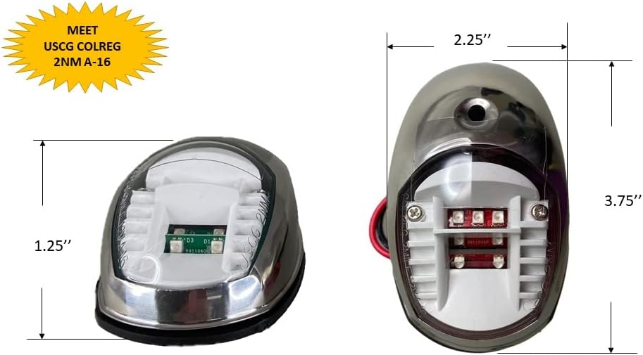 Marine Boat SS304 Green Starboard RED Port LED Navigation Light Side Mount Pack of 2