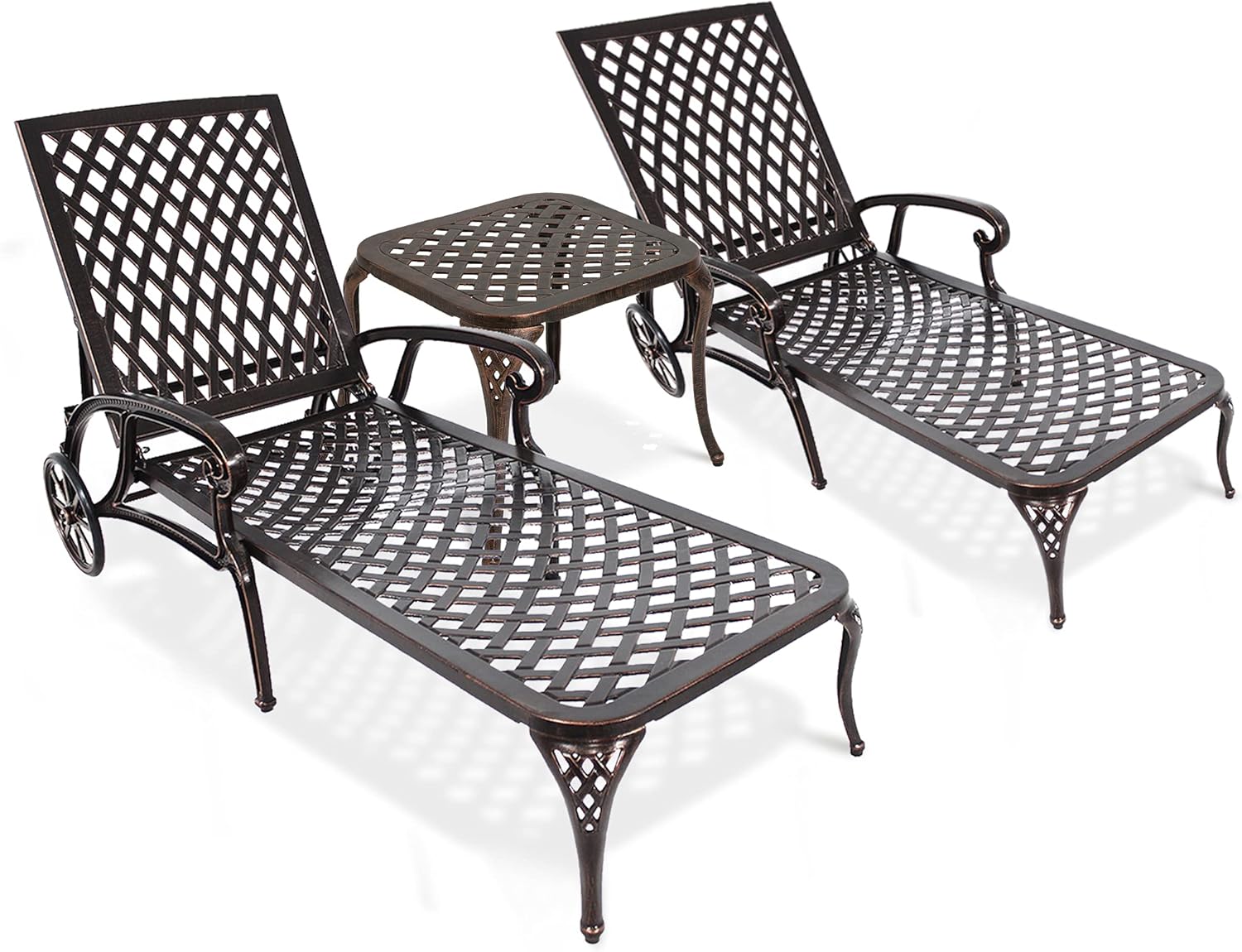 HOMEFUN Chaise Outdoor Aluminum Wheels Lounges Chair Adjustable Reclining Patio Furniture Set, Pack of 2 (Antique Bronze), 2PC