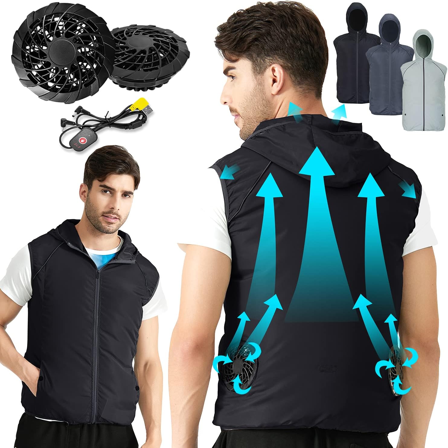Cooling Vest Air Conditioned Cooling Fan Vest Sun Protection Vest for Constrution,Fishing,Sport that Manages Heat Stress(Black-V, xx_l)