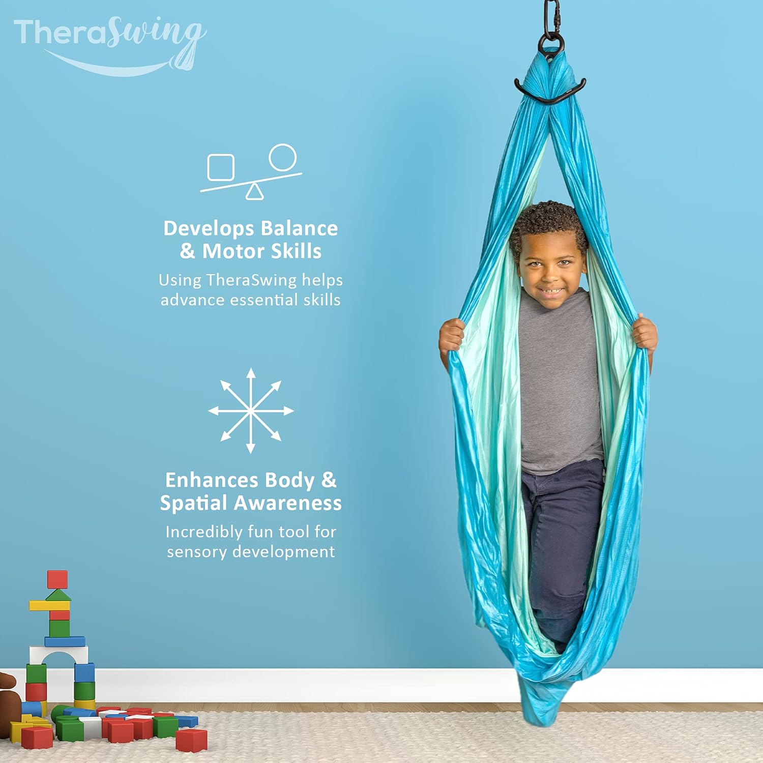 TheraSwing Indoor Sensory Swing Set - Black Hardware w 360&deg; Swivel - Heavy Duty for Kids & Adults - Therapy Compression for ADHD, Autism, Depression, PTSD - Double-Layer & Reversible, Easy to Install