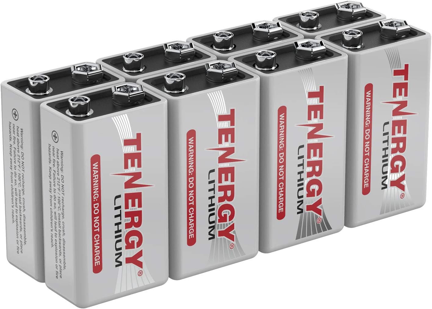 Tenergy 9V Lithium Batteries, 1200mah Non-Rechargeable Batteries,10 Years Shelf Life Lithium 9 Volt Batteries - 8 Pack
