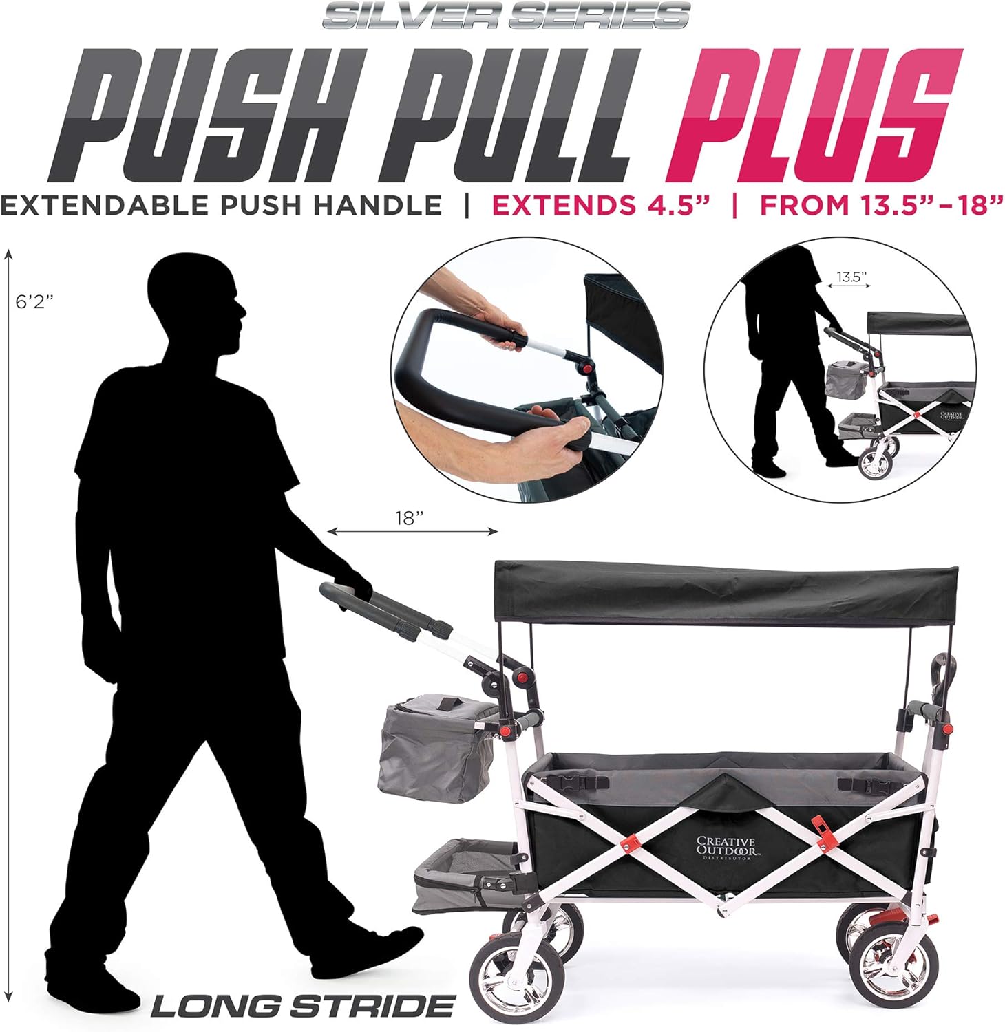 Creative Outdoor Push Pull Collapsible Folding Wagon Cart | Silver Series Plus | Beach Park Garden & Tailgate Gray/Teal