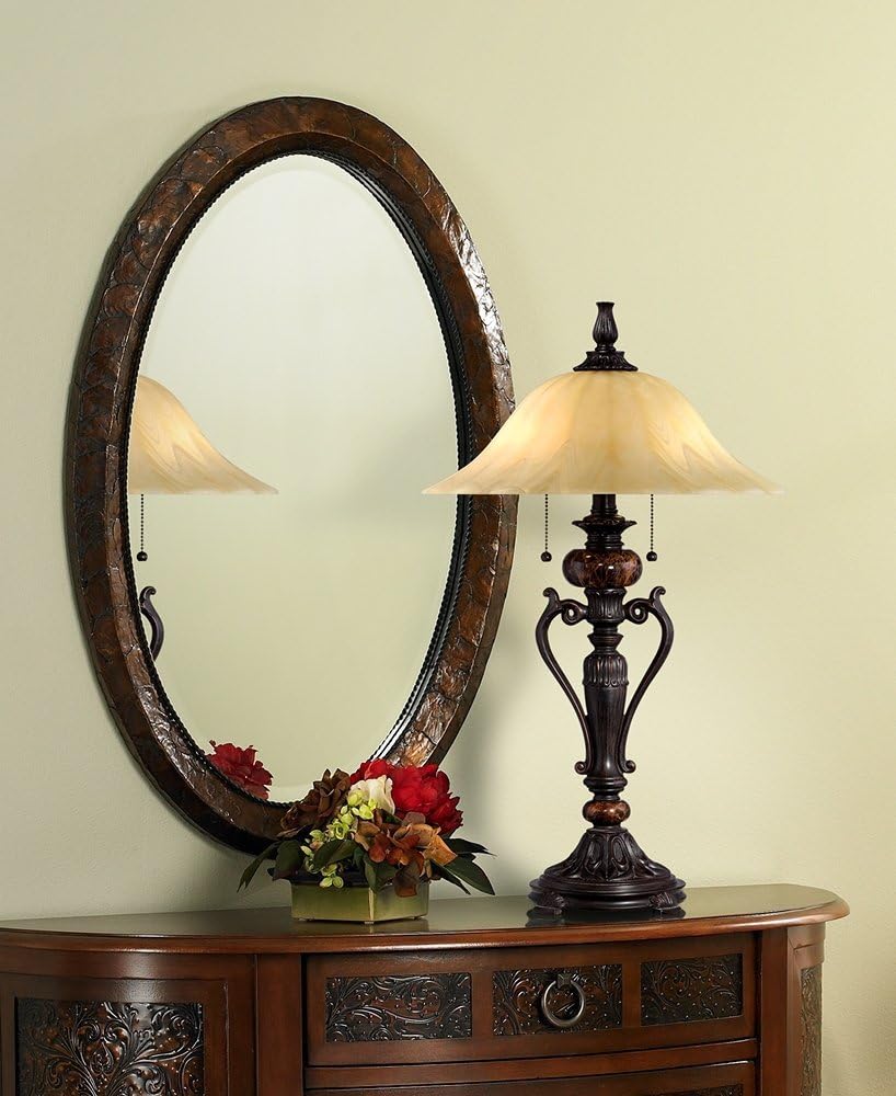 Amor Collection Glass Shade Accent Table Lamp in Bronze