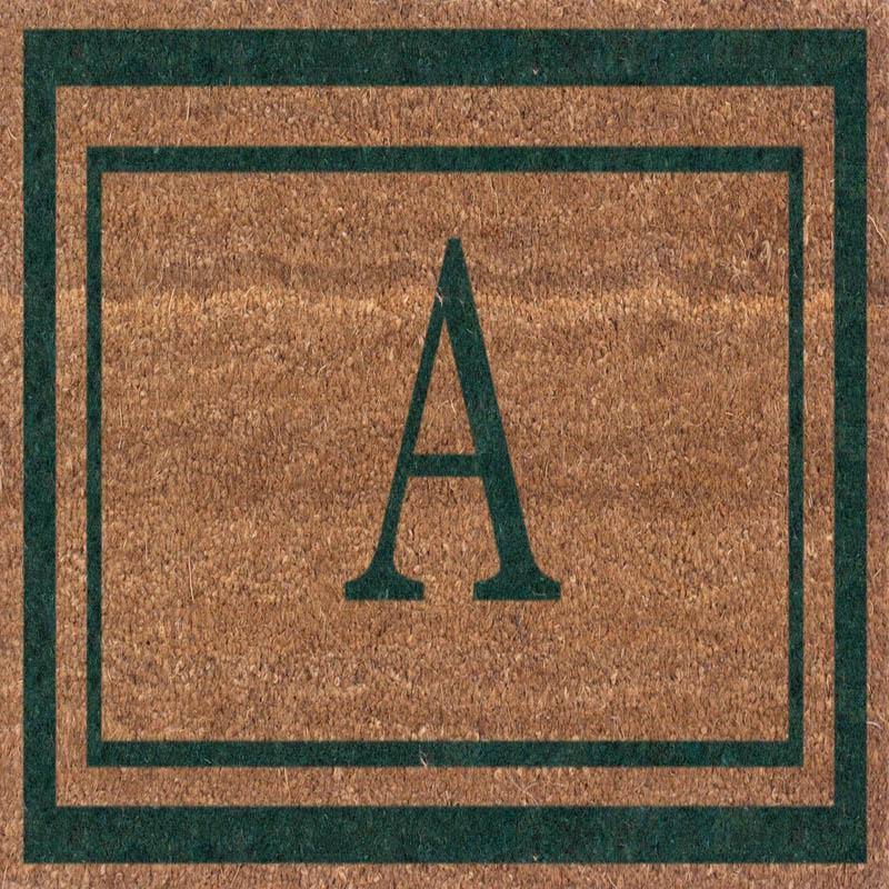 Cocomatsnmore Monogram (D) Vinyl Backed Green Classic Border Doormats 22 inch x 36 inch, Beige