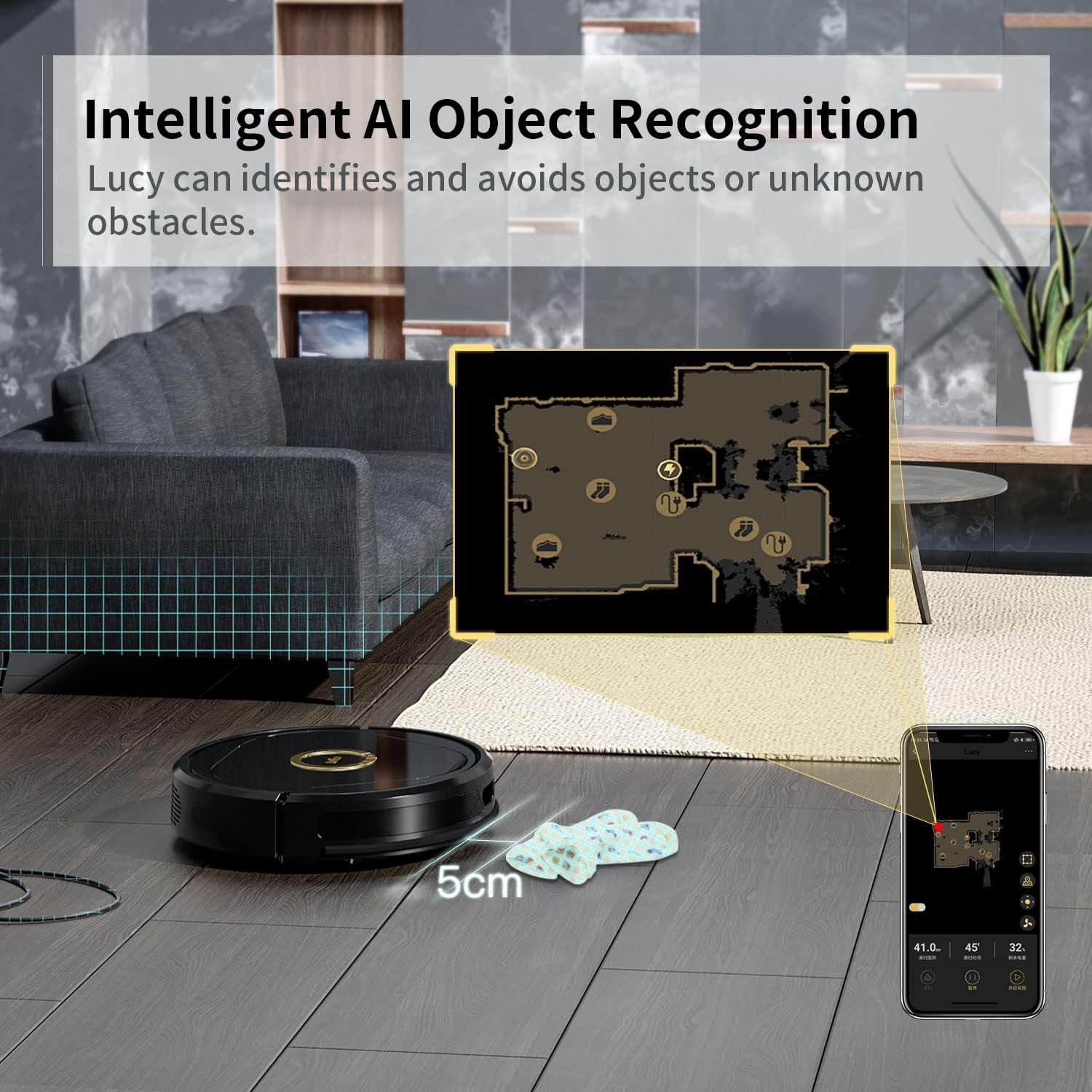 Robot Vacuum Cleaner, TRIFO Lucy, 3000Pa Suction, AI Mapping, Home Surveillance, Visual SLAM Navigation, No-Go Zone, Day-Night Vision, Anti-Collision Sensor, Cleaning Schedule, Work with Alexa&Google