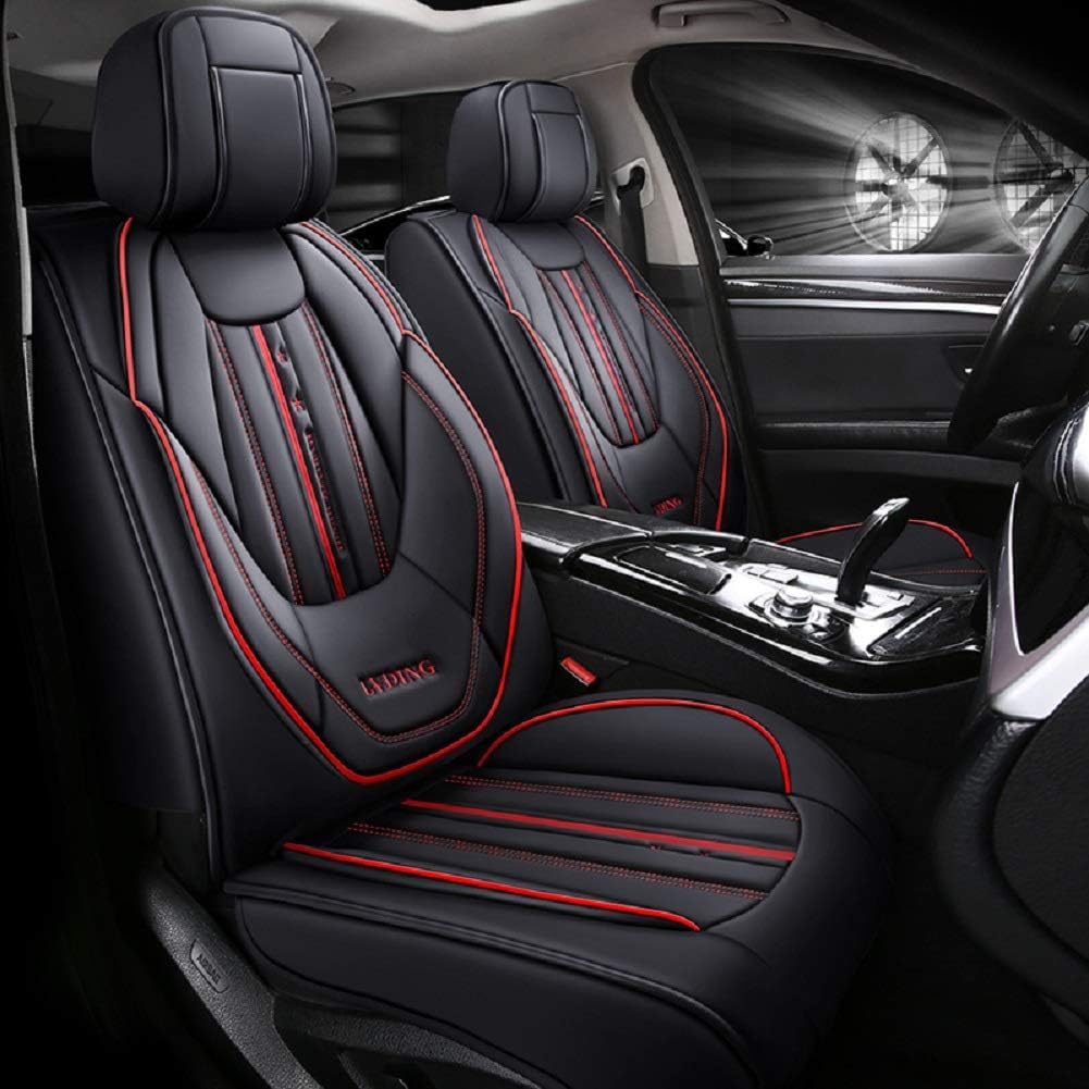 ZX FTS001 Luxury PU Leather Auto Car Seat Covers 5 Seats Full Set Universal Fit (Black-red)