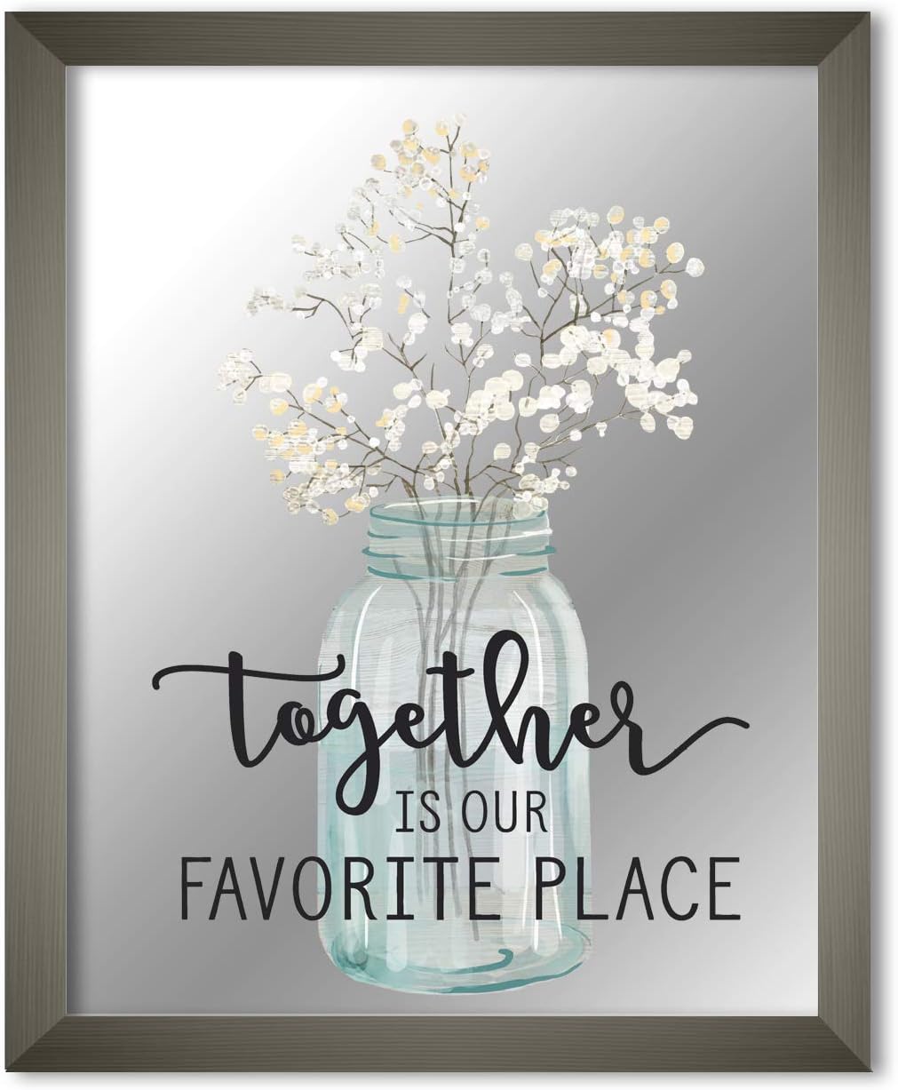 Stupell Industries Together is Our Favorite Place Quote Floral Jar Gray Gramed Mirror, 11 x 14, Black