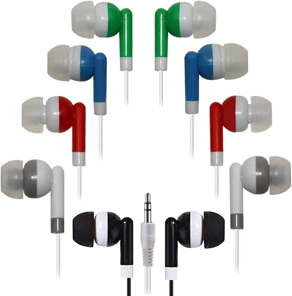 Bulk Earbuds 50 Pack Multi Colored for Classroom,HONGZAN Wholesale Earbuds Headphones Earphones for Kids,Individually Bagged,Perfect for Students,Schools,Hospitals,Hotels,Library,Museums
