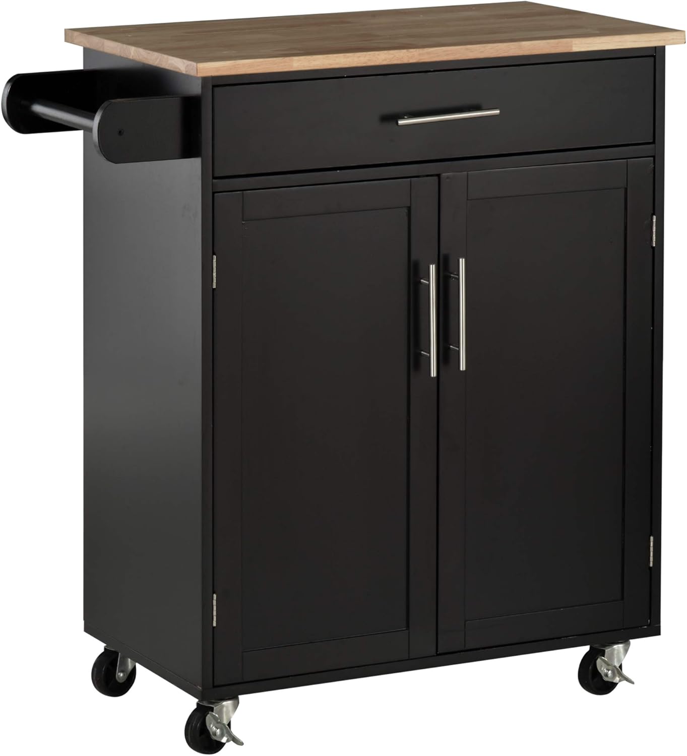 HOMCOM Kitchen Island Cart Rolling Trolley Cart with Drawer, Storage Cabinet & Towel Rack, Black