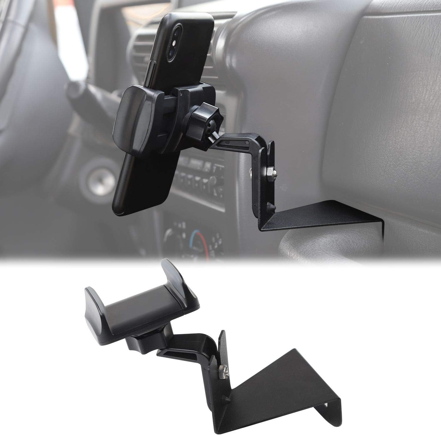 JeCar Multi-Functional Phone Holder, Radio Holder Walkie Talkie Mount Bracket for Jeep Wrangler, 2 in 1 Bolt-on Stand Bracket for 1997-2006 Jeep Wrangler TJ, Black