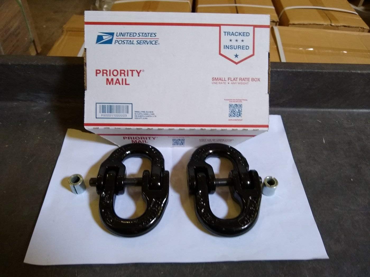 Two Pack Black 1/2 in Towing Hitch Safety Chain Connector Link Chevy Ford Dodge Pack of 2