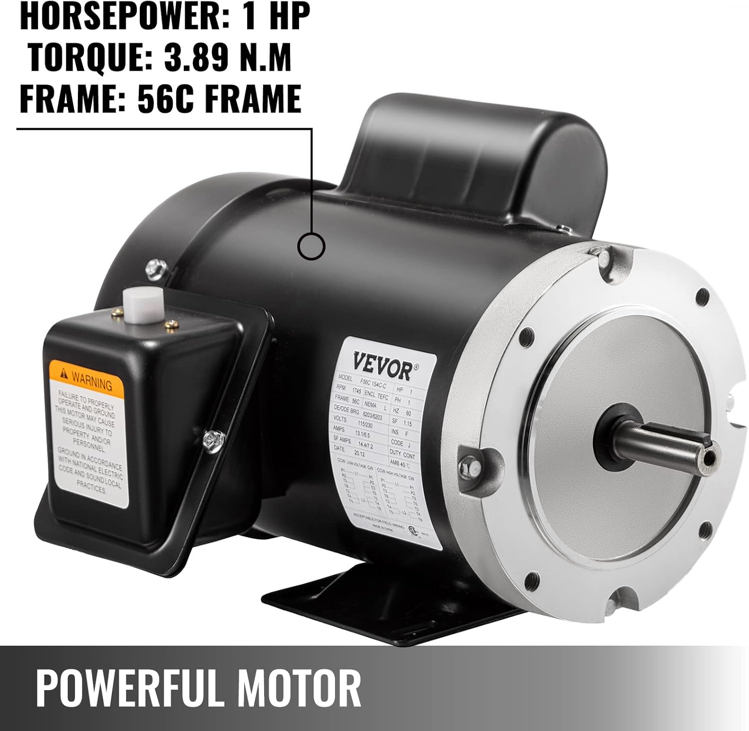 Mophorn 1 Hp Electric Motor 1725RPM 56C Frame Single Phase Industry AC Motor 11.2-5.6A 115V 230V Air Compressor Motor