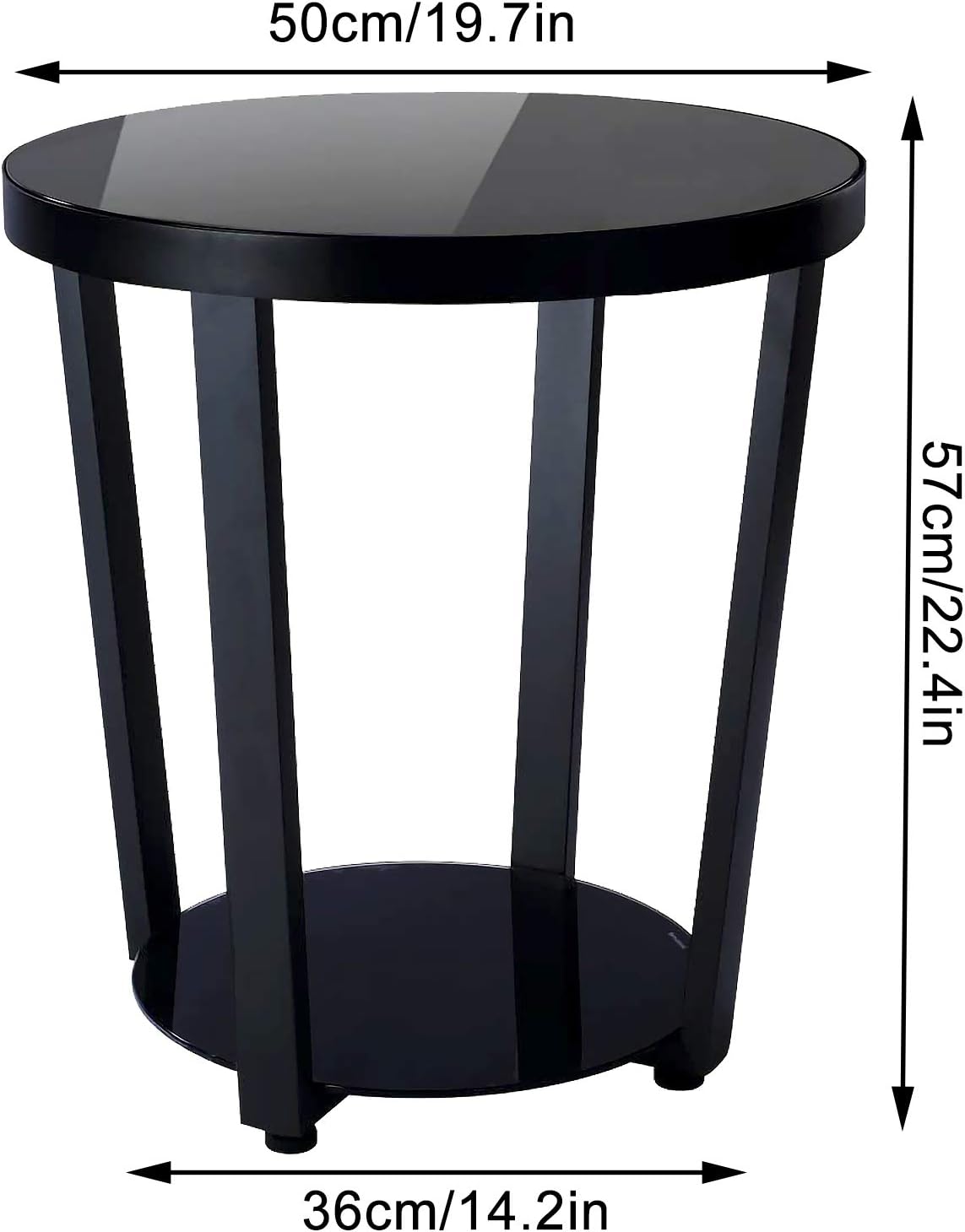Round End Table,NSFRCLHO Round Side Table Accent Furniture,Easy Assembly Glass Black End Tables with Tempered Glass-top for Small Space Living Room Bedroom Balcony