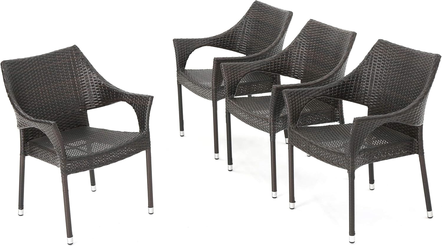 Christopher Knight Home Mirage Outdoor Wicker Stacking Dining Chairs, 4-Pcs Set, Multibrown